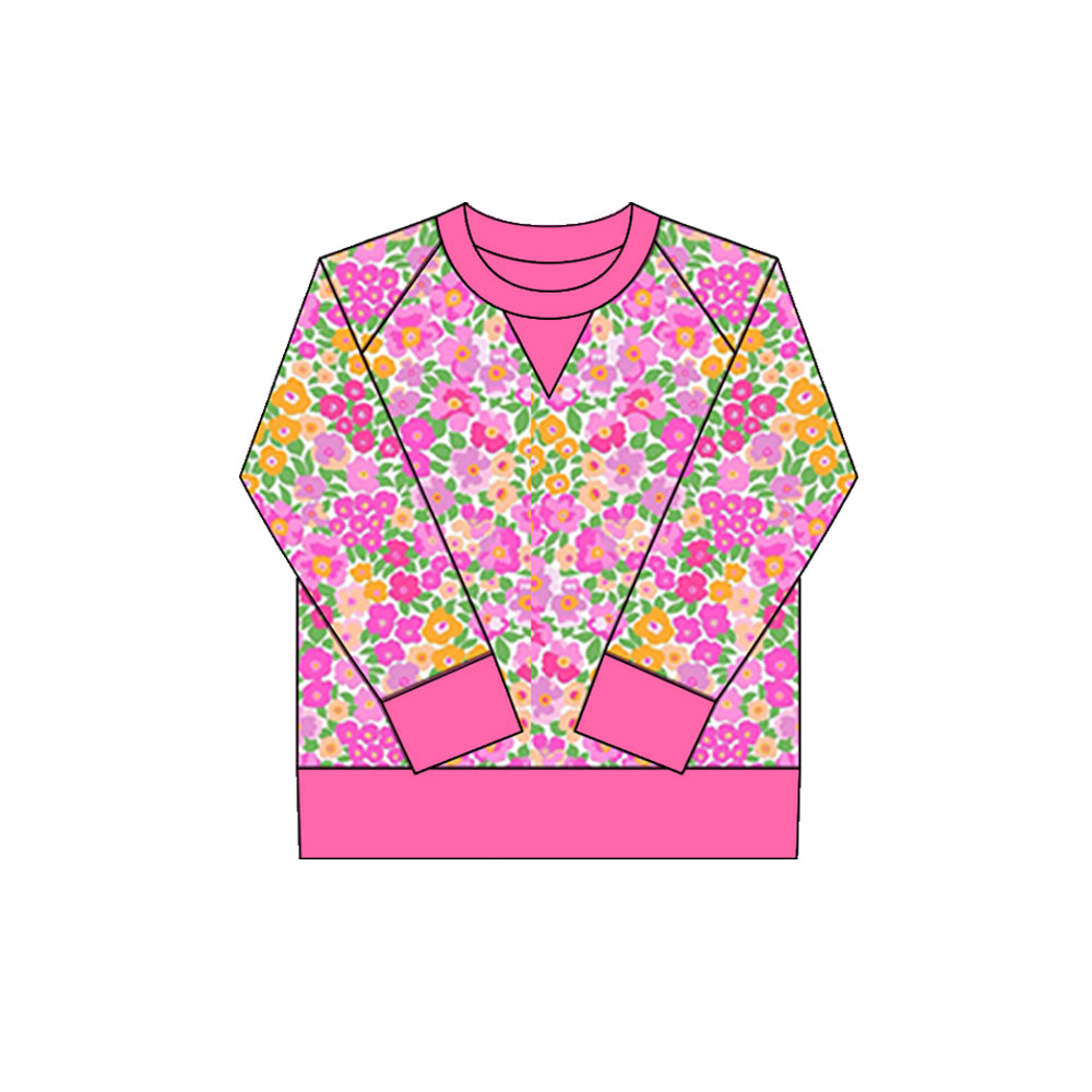 preorder GT1296 yoga hot pink flowers floral long sleeve girls top