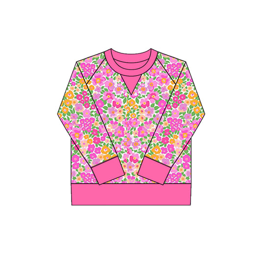 preorder GT1296 yoga hot pink flowers floral long sleeve girls top
