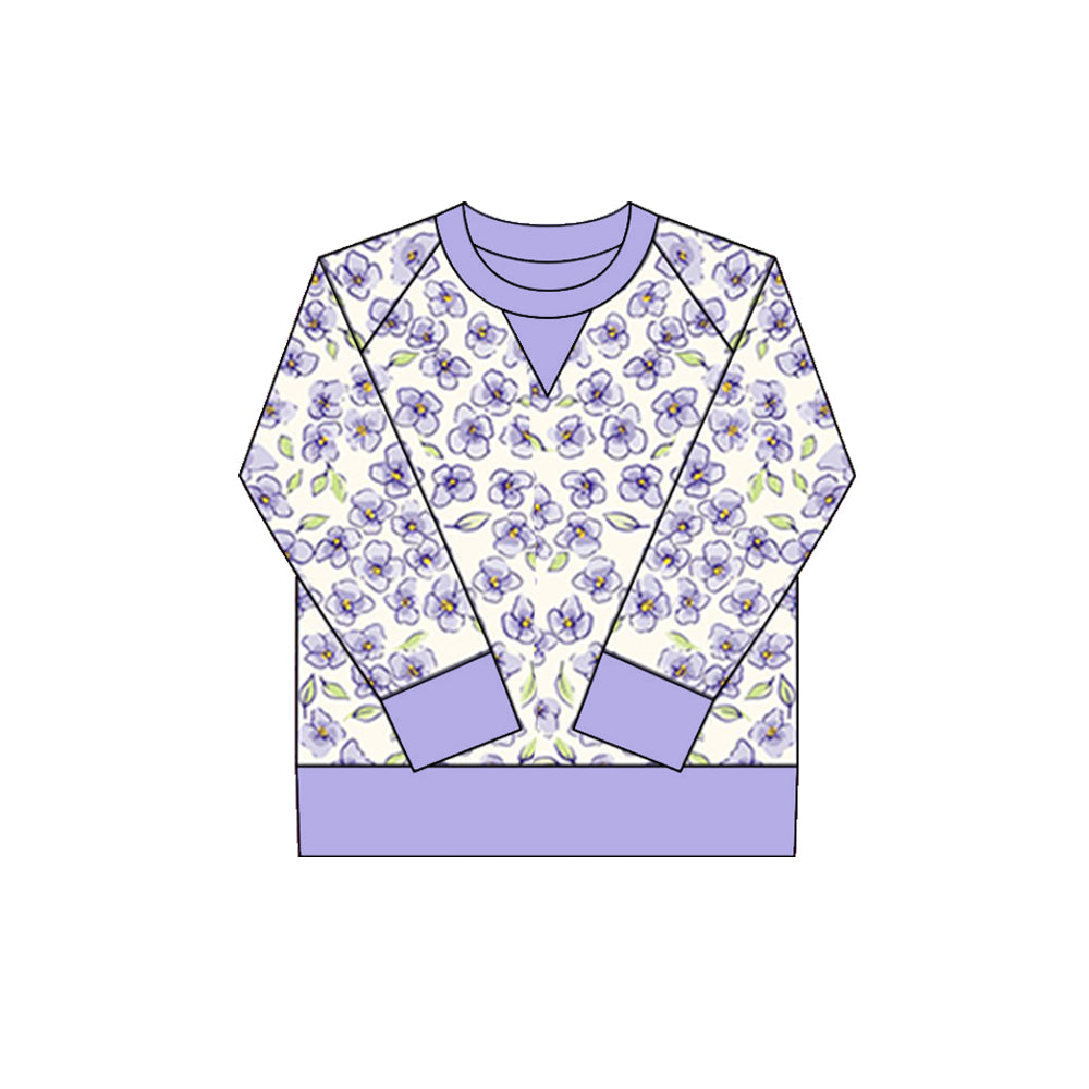 preorder GT1297 yoga purple flowers floral long sleeve girls top