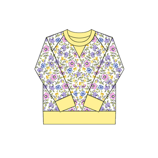 preorder GT1298 yoga yellow flowers floral long sleeve girls top