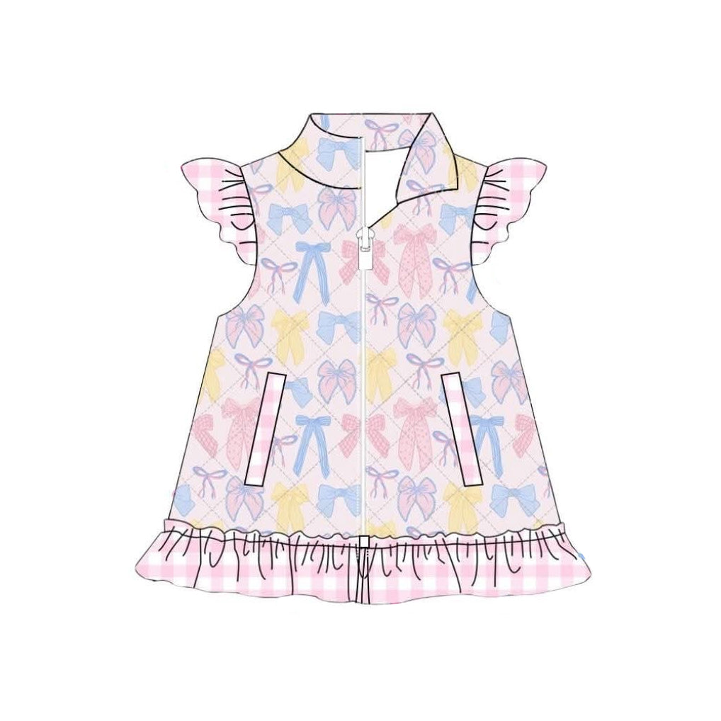preorder GT1308 colorful bows pink flutter sleeve zipper girls coat