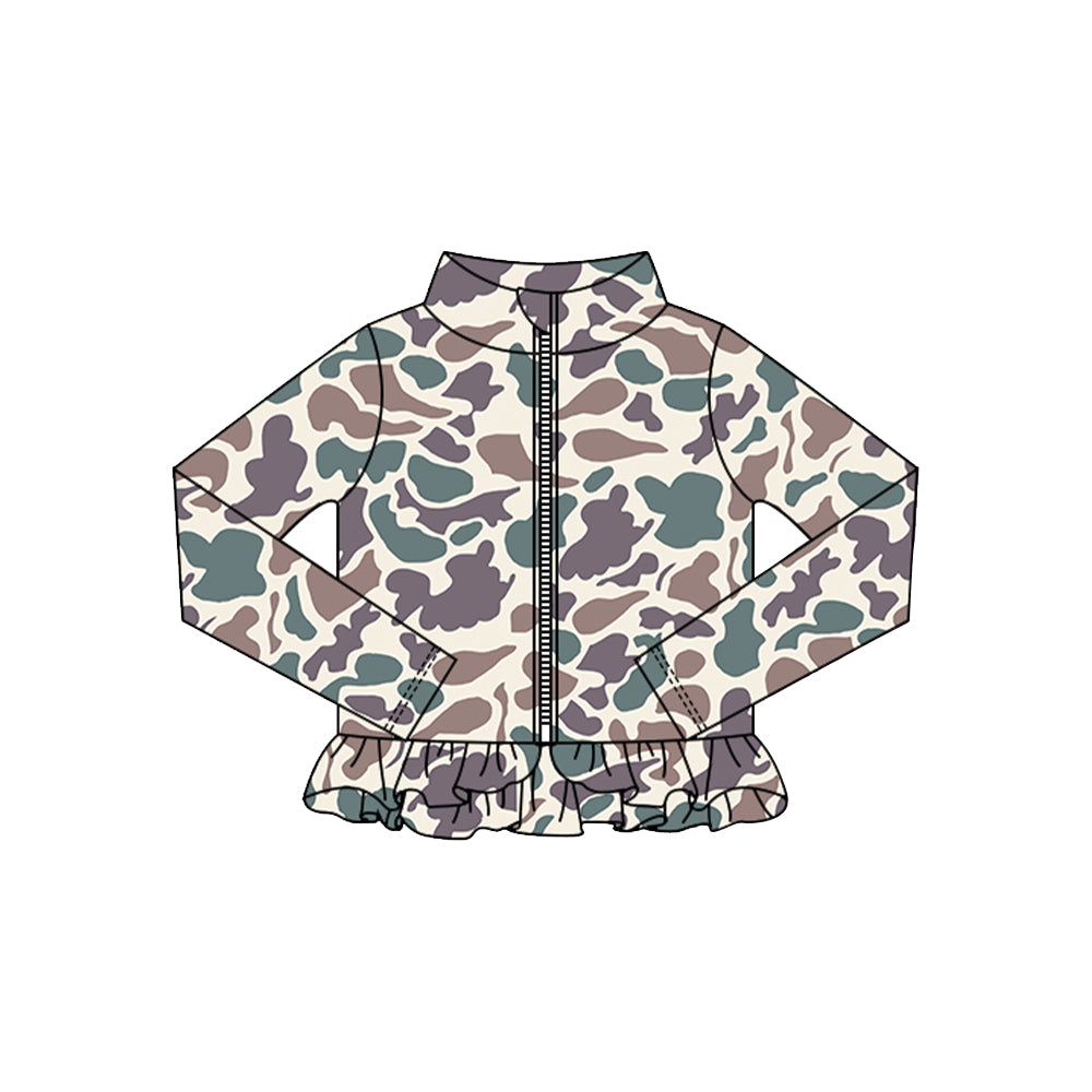 preorder GT1324 yoga hunting camo zipper long sleeve girls coat