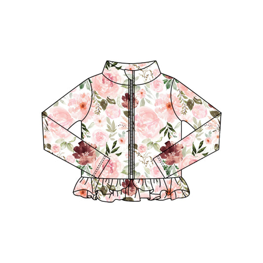 preorder GT13220 yoga pink flowers zipper long sleeve girls coat
