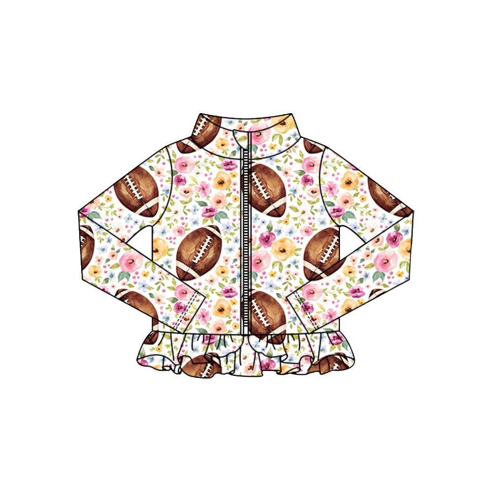 preorder GT1324 yoga football flowers zipper long sleeve girls coat