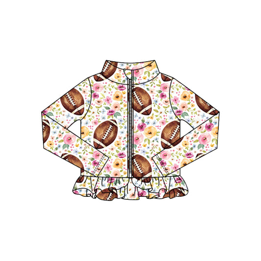 preorder GT1324 yoga football flowers zipper long sleeve girls coat