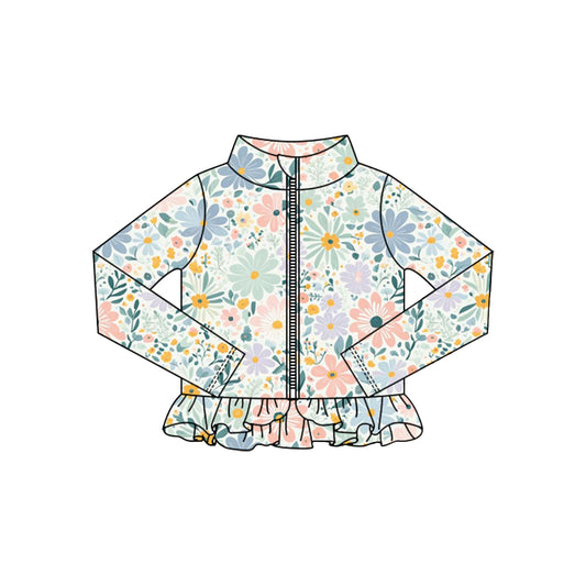 preorder GT1326 yoga colorful flowers zipper long sleeve girls coat