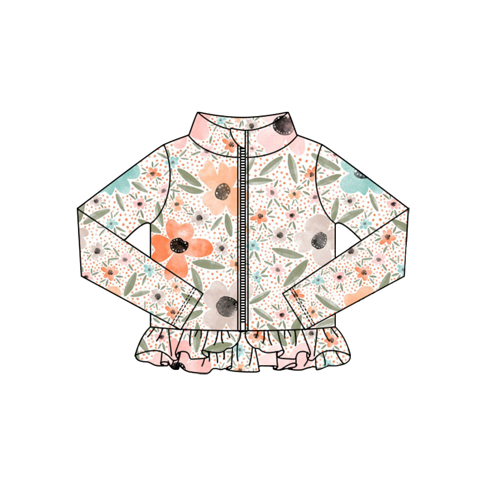 preorder GT1327 yoga colorful flowers zipper long sleeve girls coat