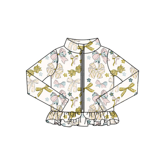 preorder GT1328 yoga golden bows zipper long sleeve girls coat