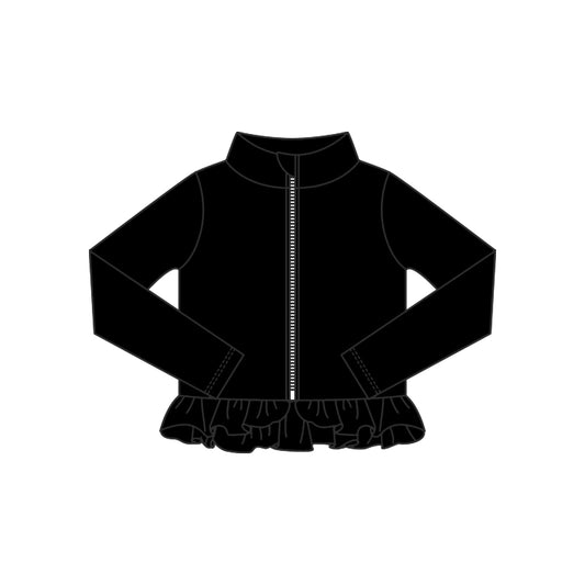 preorder GT1329 yoga black zipper long sleeve girls coat
