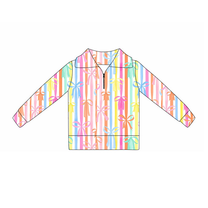 preorder GT1374 yoga rainbow striped bows zipper long sleeve girls top
