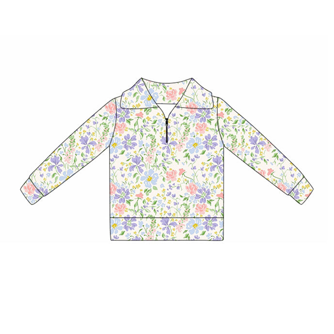 preorder GT1375 yoga colorful flowers floral zipper long sleeve girls top