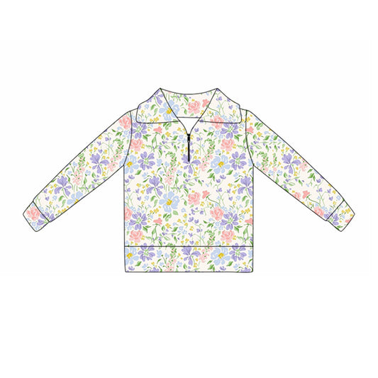 preorder GT1375 yoga colorful flowers floral zipper long sleeve girls top