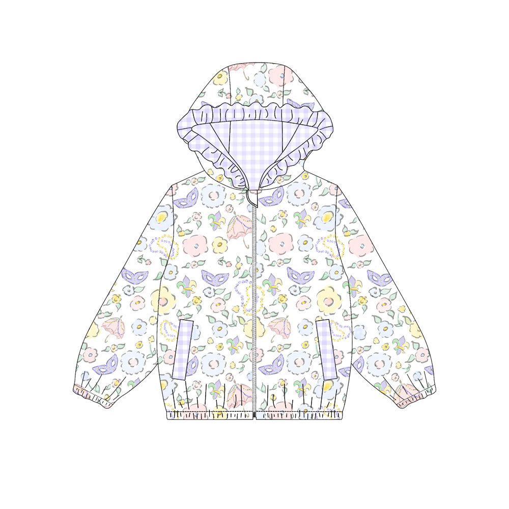 preorder GT1400 Mardi Gras mask flowers hoodie zipper long sleeve girls coat