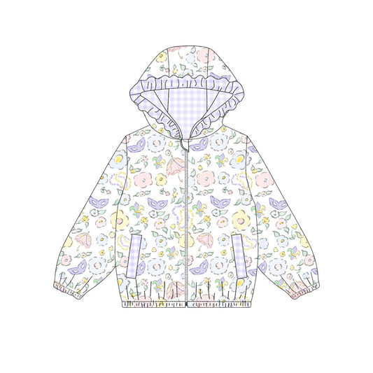 preorder GT1400 Mardi Gras mask flowers hoodie zipper long sleeve girls coat