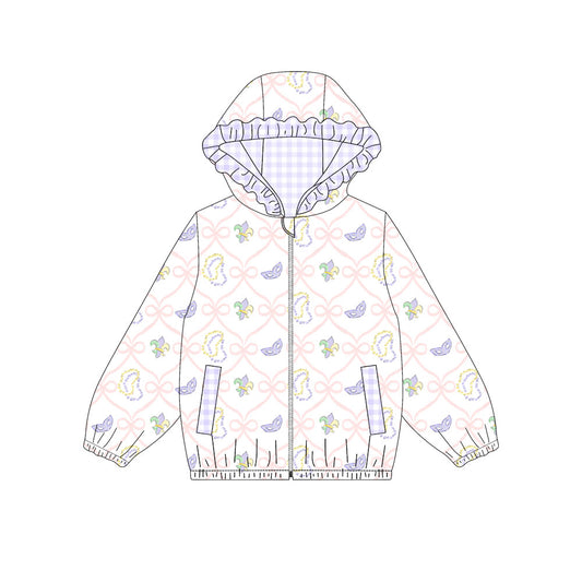 preorder GT1401 Mardi Gras mask bows hoodie zipper long sleeve girls coat
