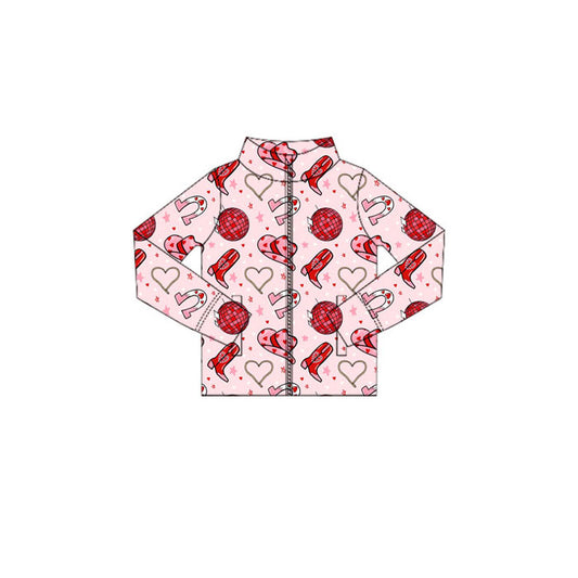 preorder GT1415 Valentine's Day Heart Light Boot Pink Zipper Long Sleeve Girls Coat