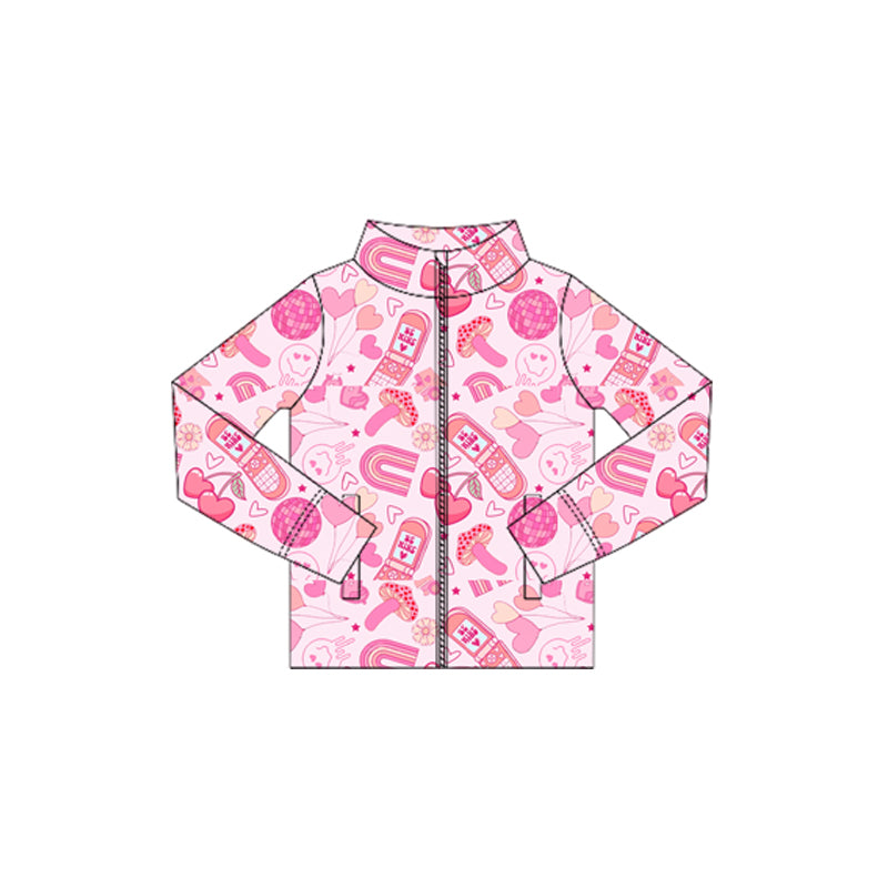 preorder GT1416 Valentine's Day Heart Mashroon Rainbow Pink Zipper Long Sleeve Girls Coat