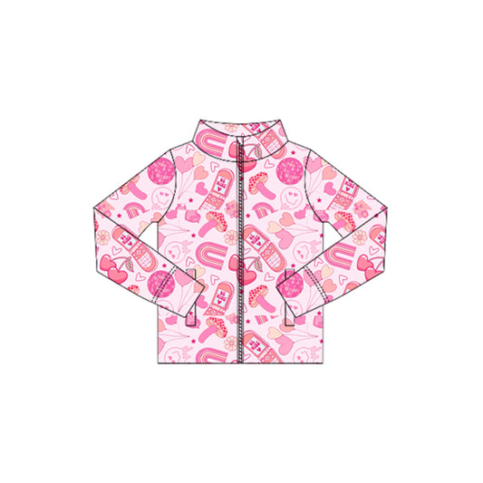 preorder GT1416 Valentine's Day Heart Mashroon Rainbow Pink Zipper Long Sleeve Girls Coat
