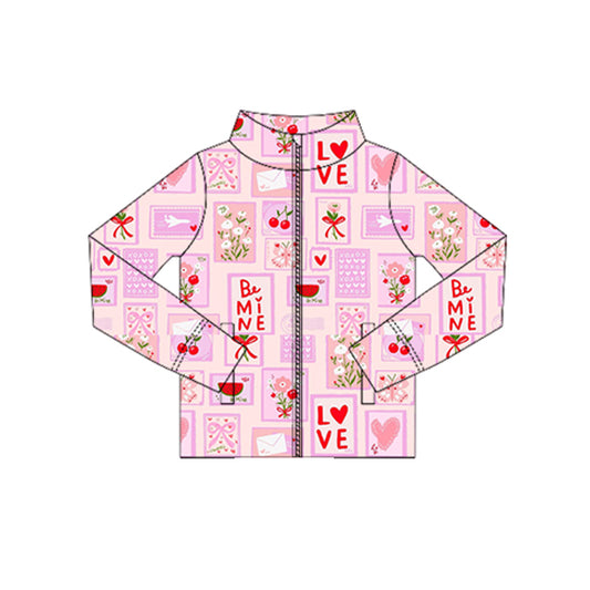 preorder GT1417 Valentine's Day Be Mine Flowers Pink Zipper Long Sleeve Girls Coat