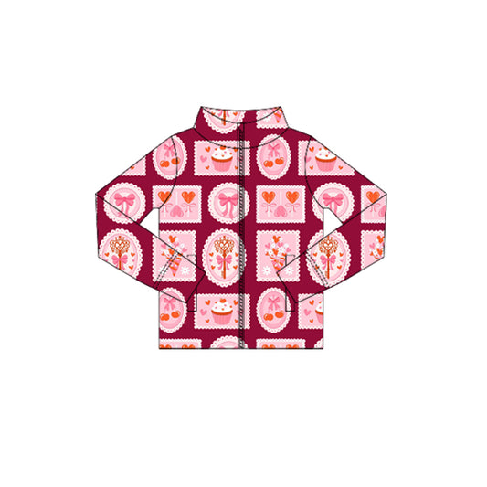 preorder GT1418 Valentine's Day Heart Bows Cake Pink Zipper Long Sleeve Girls Coat