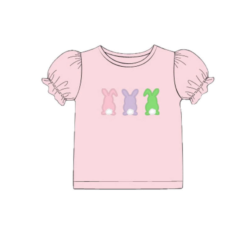preorder GT1422 Easter Bunny Rabbit Pink Short Sleeve Girls Top