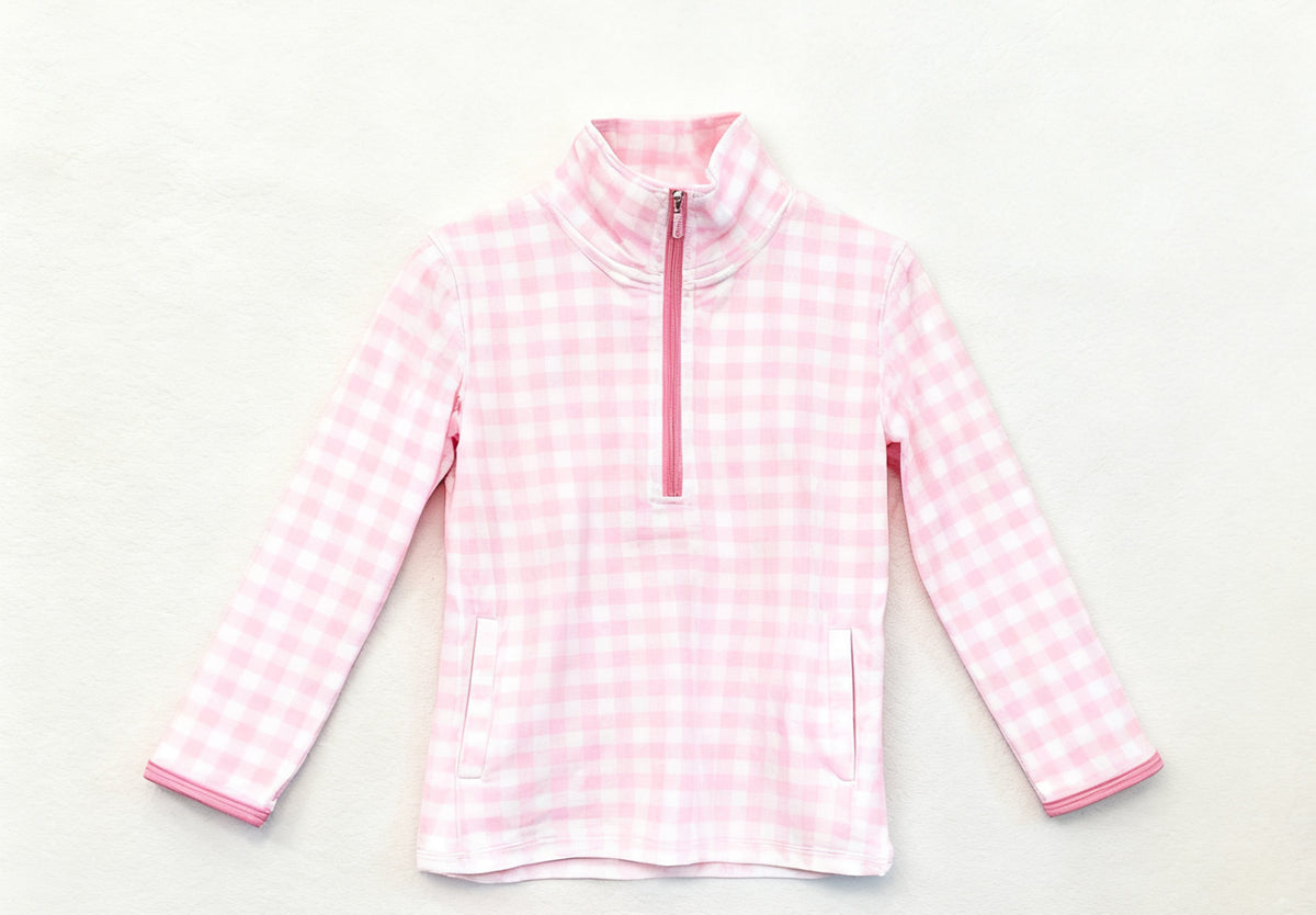 preorder GT1464 Pink Checkered Zipper Long Sleeve Girls Top