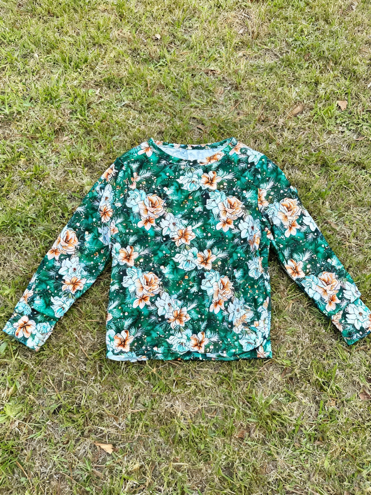 preorder GT1465 Flowers Green Long Sleeve Girls Top