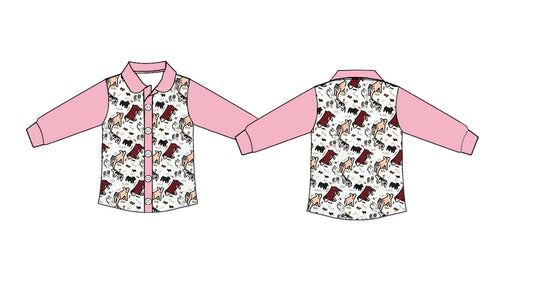 preorder GT1506 Western Animals Pink Long Sleev Girls Top Girls Shirts