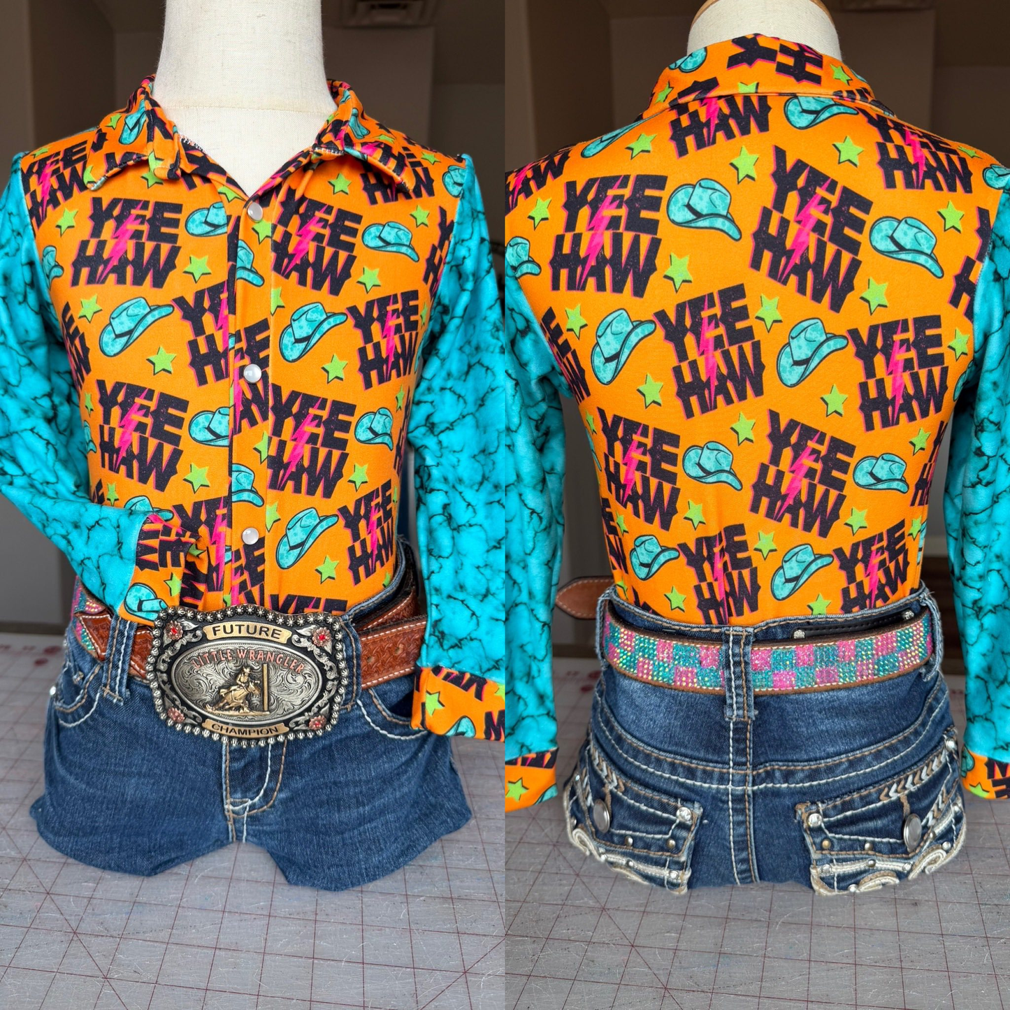 preorder GT1510 Western Yee Haw Hat Long Sleev Girls Top Girls Shirts