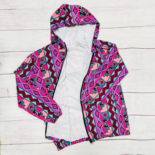 preorder GT1511 Western Aztec Hot Pink Hoodie Zipper Long Sleeve Girls Coat