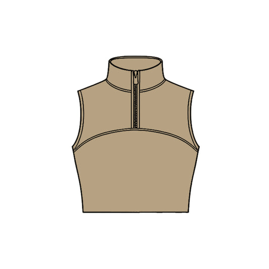 preorder GT1523 Yoga Solid Color Khaki Zipper Sleeveless Girls Top