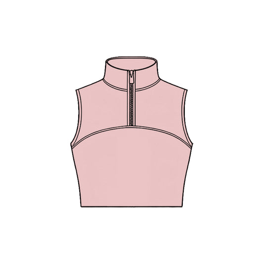 preorder GT1524 Yoga Solid Color Pink Zipper Sleeveless Girls Top