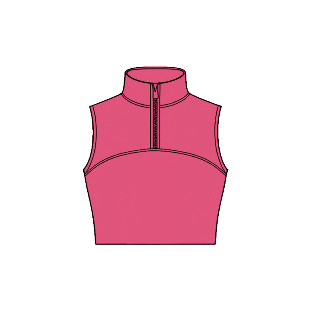 preorder GT1526 Yoga Solid Color Hot Pink Zipper Sleeveless Girls Top