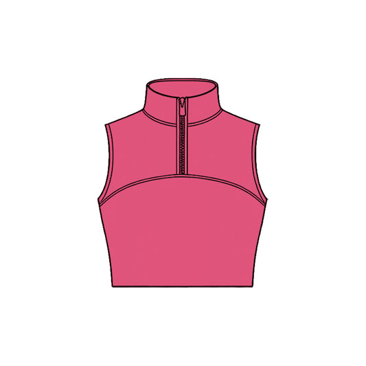 preorder GT1526 Yoga Solid Color Hot Pink Zipper Sleeveless Girls Top