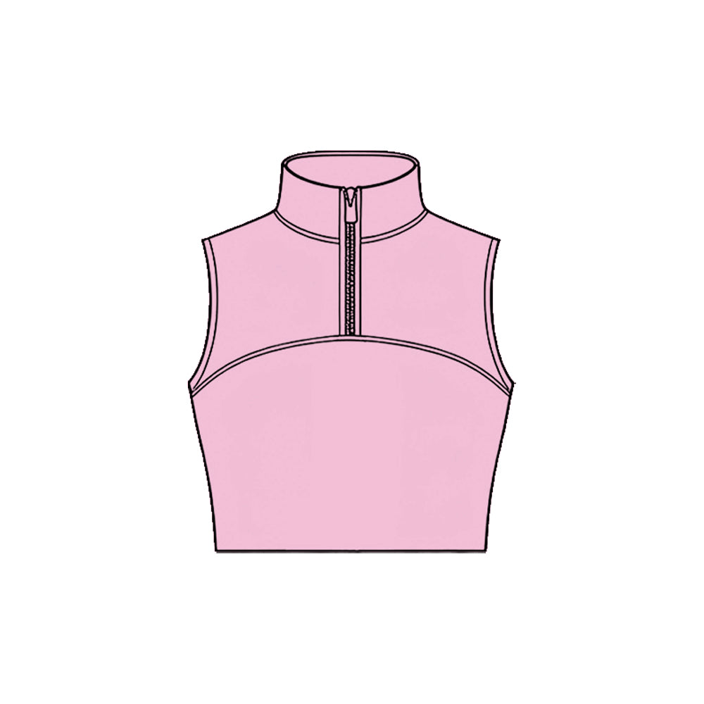 preorder GT1526 Yoga Solid Color Pink Zipper Sleeveless Girls Top