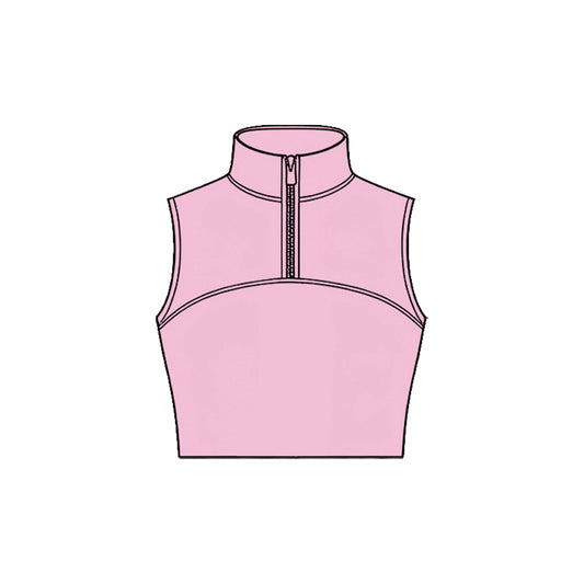 preorder GT1526 Yoga Solid Color Pink Zipper Sleeveless Girls Top