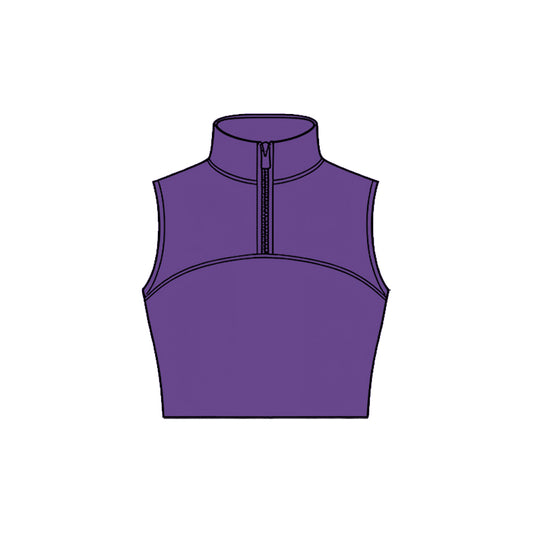 preorder GT1527 Yoga Solid Color Purple Zipper Sleeveless Girls Top