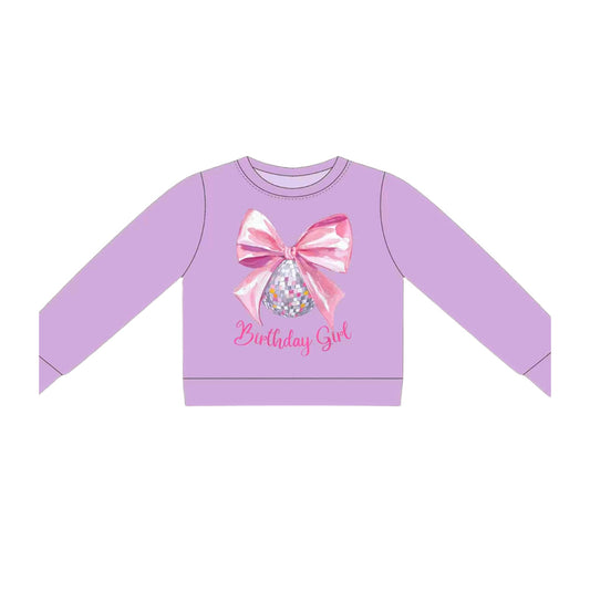 preorder GT1535 Birthday Girl Bow Light Purple Long Sleeve Girls Top