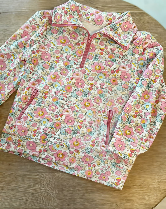 preorder GT1536 Colorful Flowers Floral Zipper Long Sleeve Girls Top