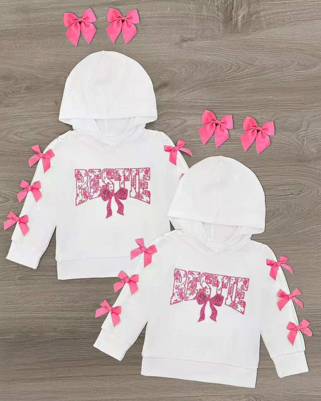 preorder GT1539 Bestie Bow Hoodie Long Sleeve Girls Top