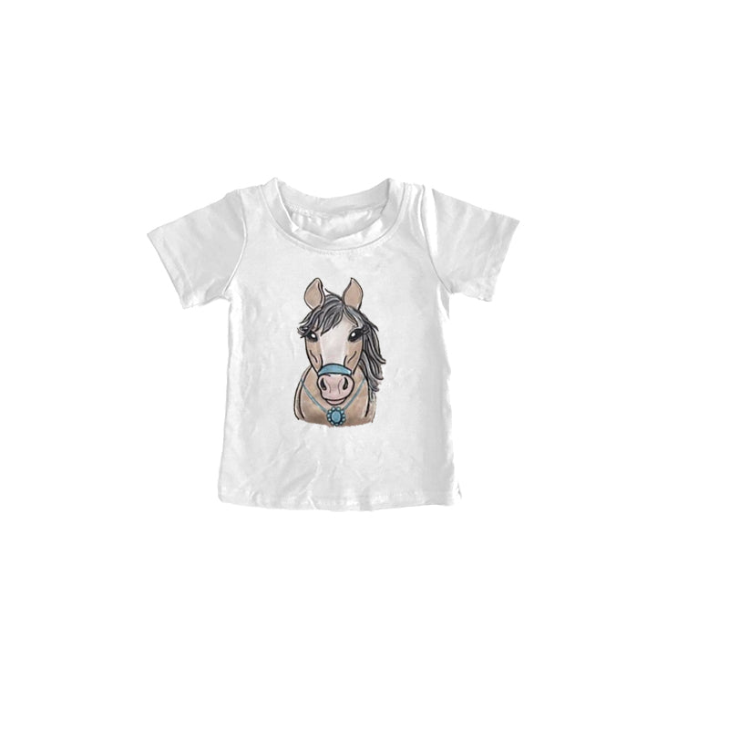 preorder GT1542 Western Horse Short Sleeve Girls Top