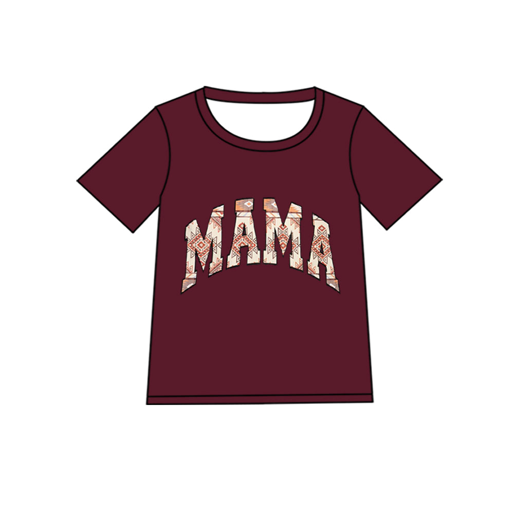 preorder GT1560 Western Aztec Mama Maroon Short Slevee Adult Women Top