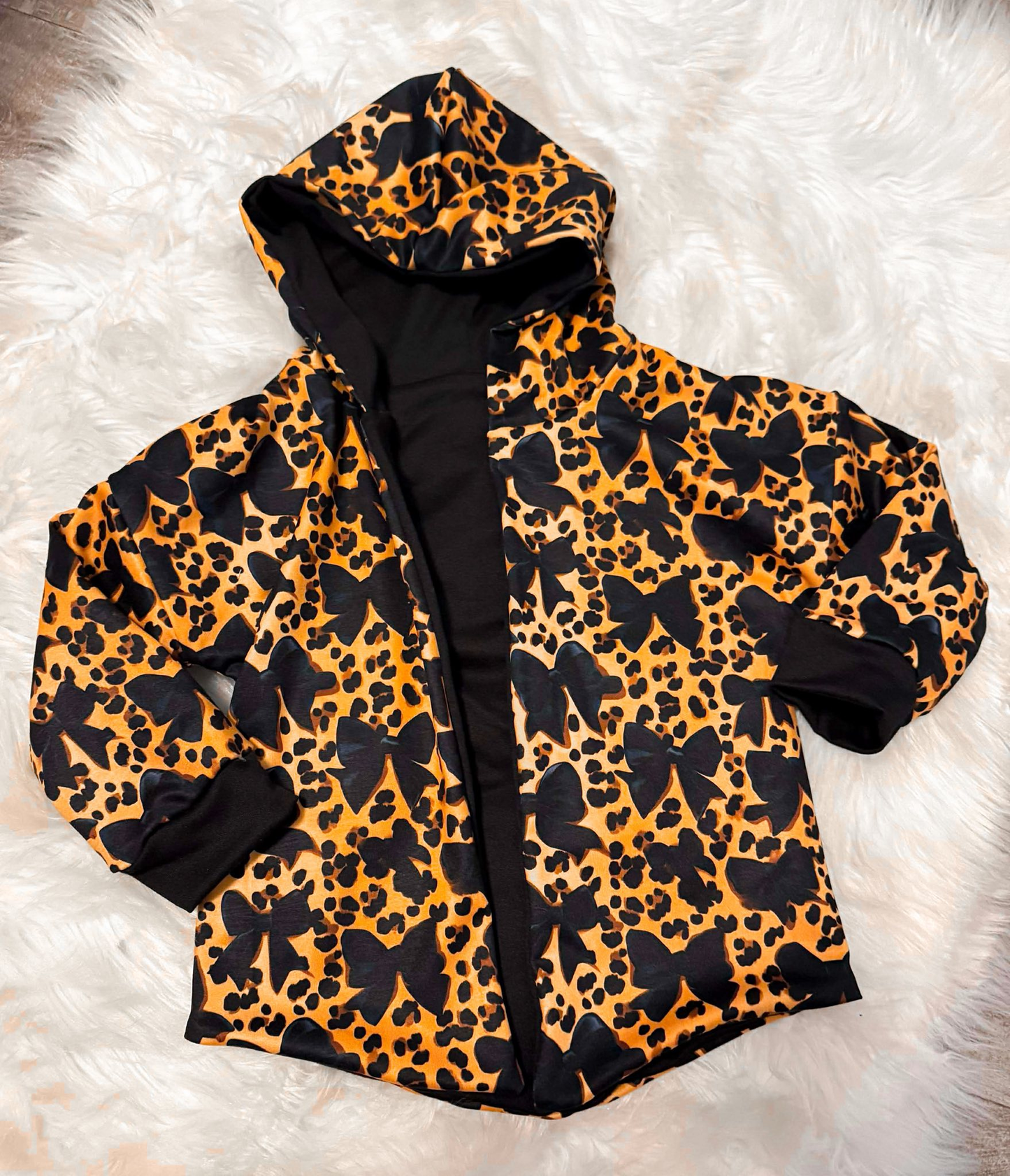 preorder GT1580 Leopard Bows Zipper Hoodie Long Sleeve Girls Coat