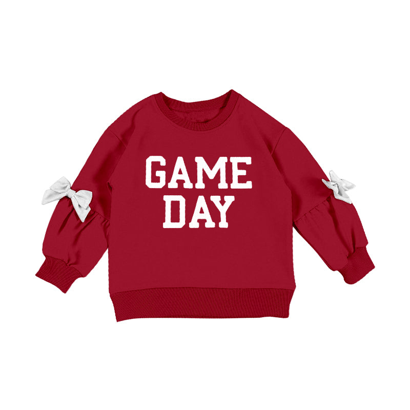 preorder GT1583 Game Day Bows Red Long Sleeve Girls Top
