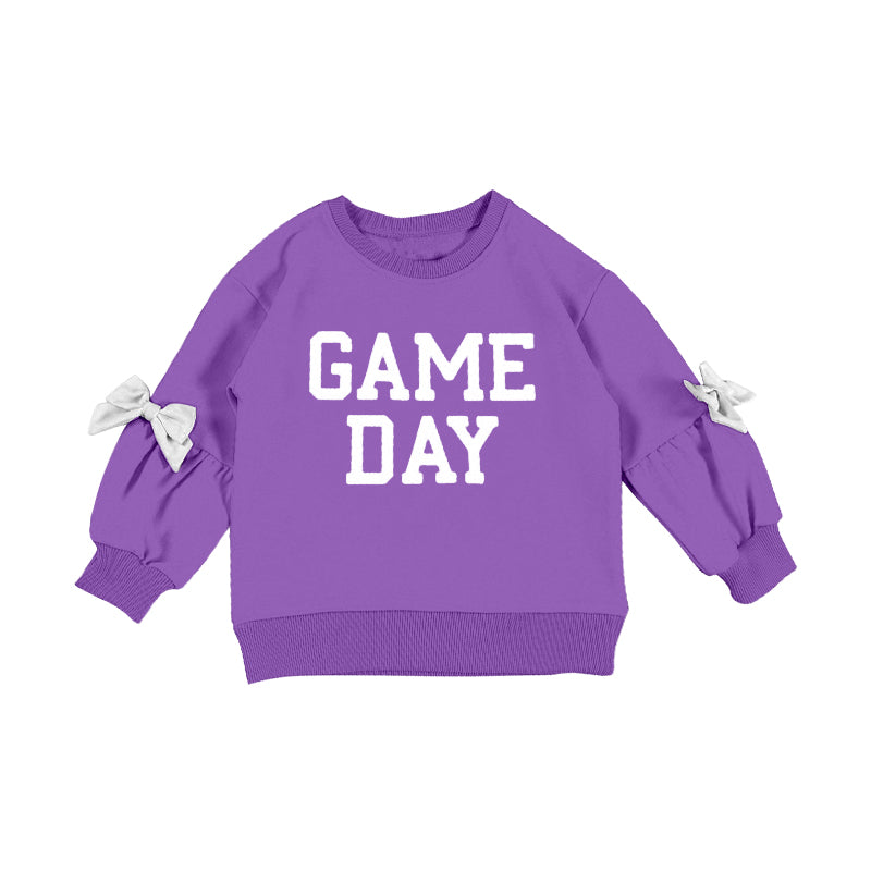 preorder GT1586 Game Day Bows Purple Long Sleeve Girls Top