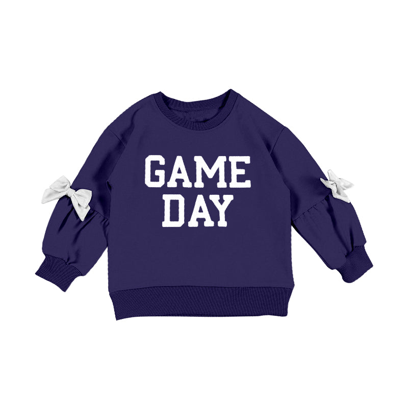 preorder GT1587 Game Day Bows Purple Long Sleeve Girls Top
