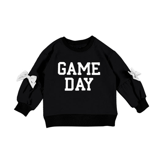 preorder GT1588 Game Day Bows Black Long Sleeve Girls Top