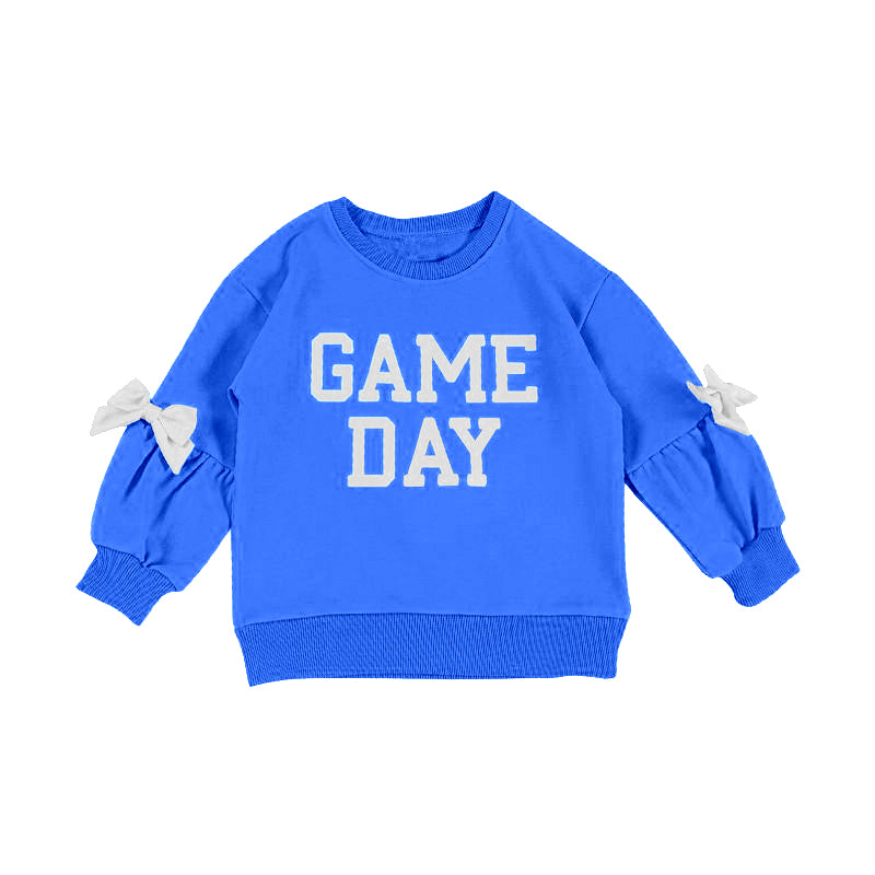 preorder GT1589 Game Day Bows Blue Long Sleeve Girls Top