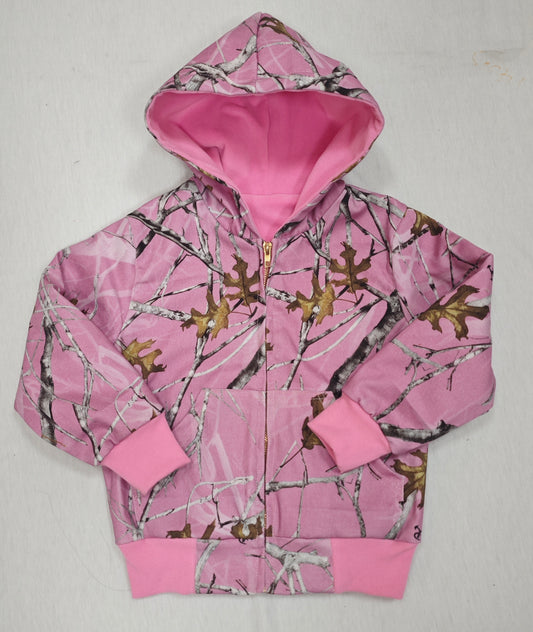 preorder GT1591 Hunting Leaf Branch Pink Zipper Hoodie Long Sleeve Girls Coat