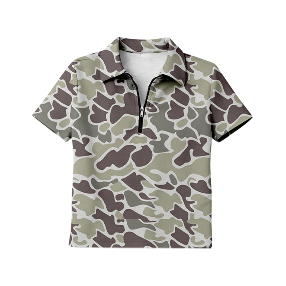 preorder GT1597 Hunting Camo Zipper Short Slevee Adult Women Top